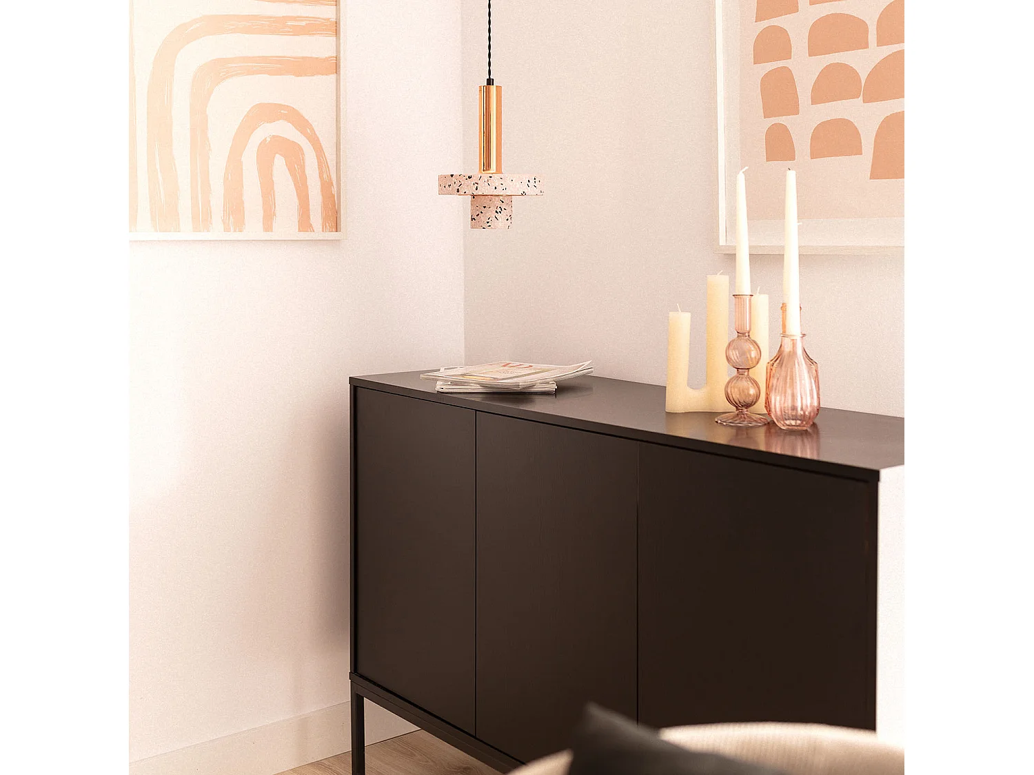 Suspension Métal et Ciment Hestia Or rose