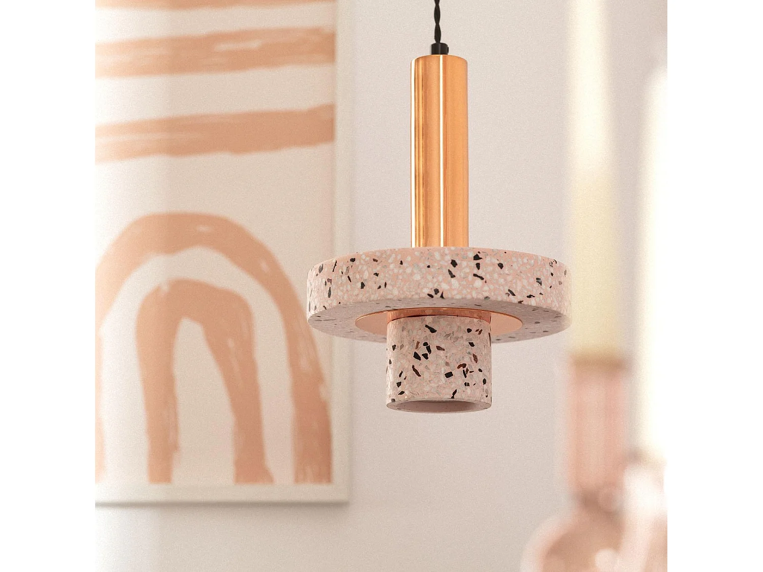 Lampada a Sospensione Metallo e Cemento Hestia Oro Rosa