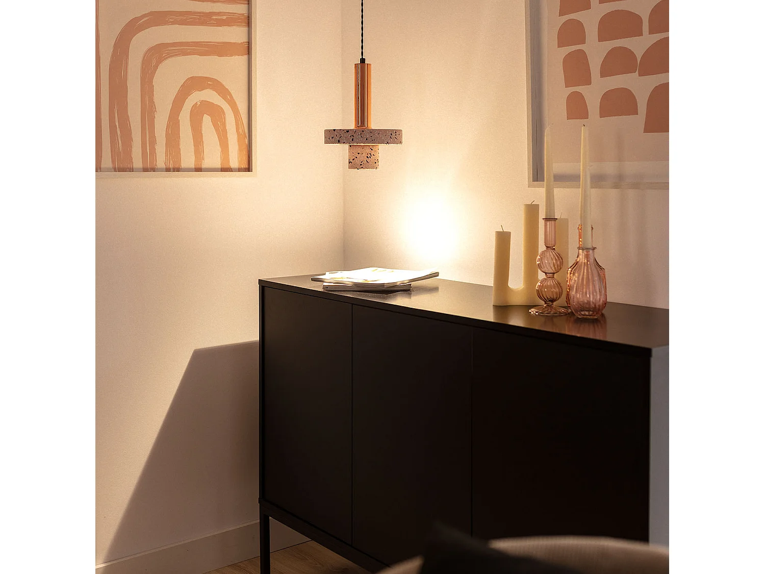 Lampada a Sospensione Metallo e Cemento Hestia Oro Rosa