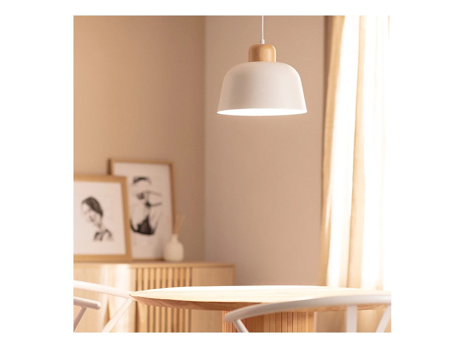 Lampada a Sospensione Metallo e Legno Wawak Nero