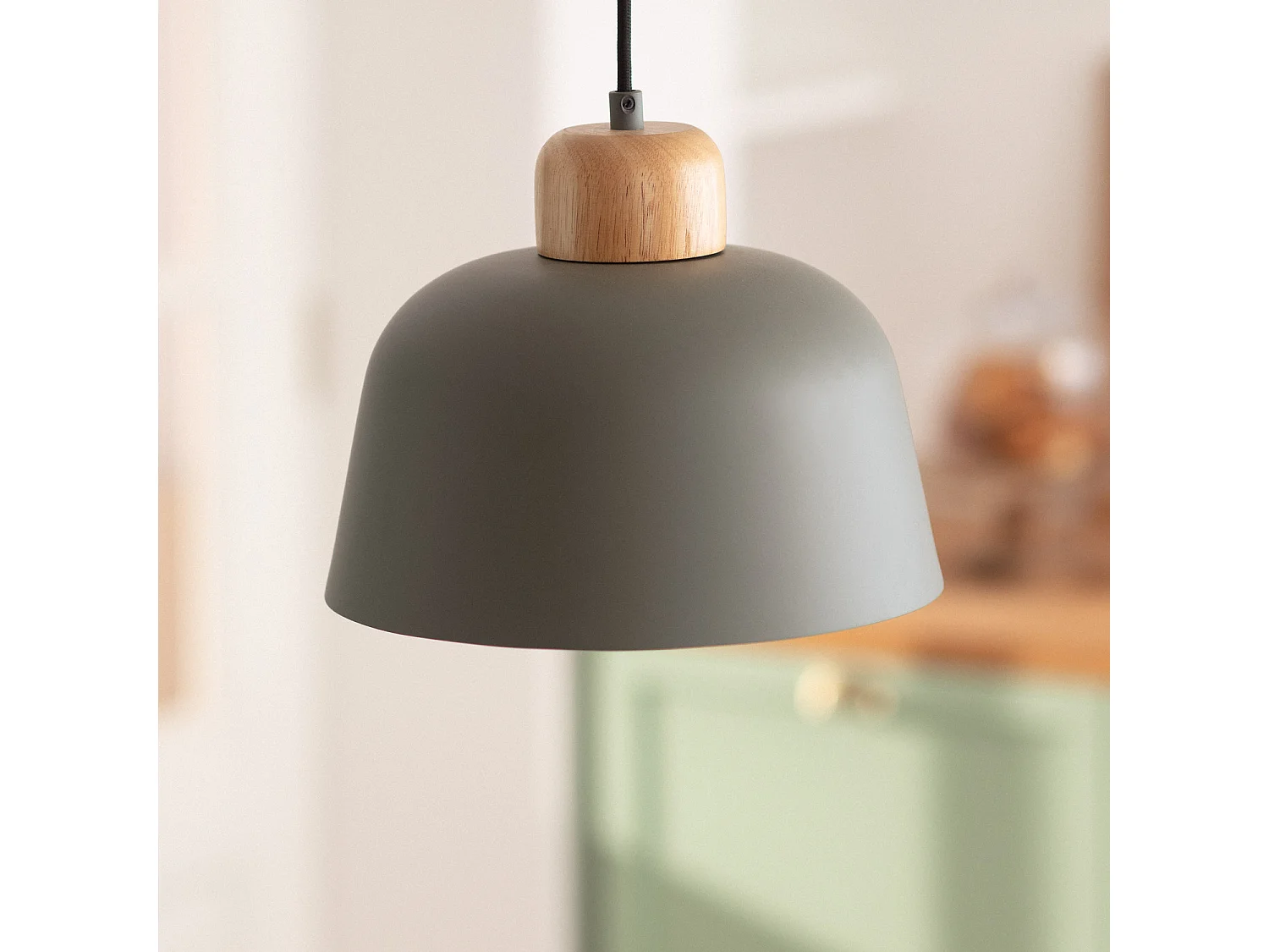 Lampada a Sospensione Metallo e Legno Wawak Nero