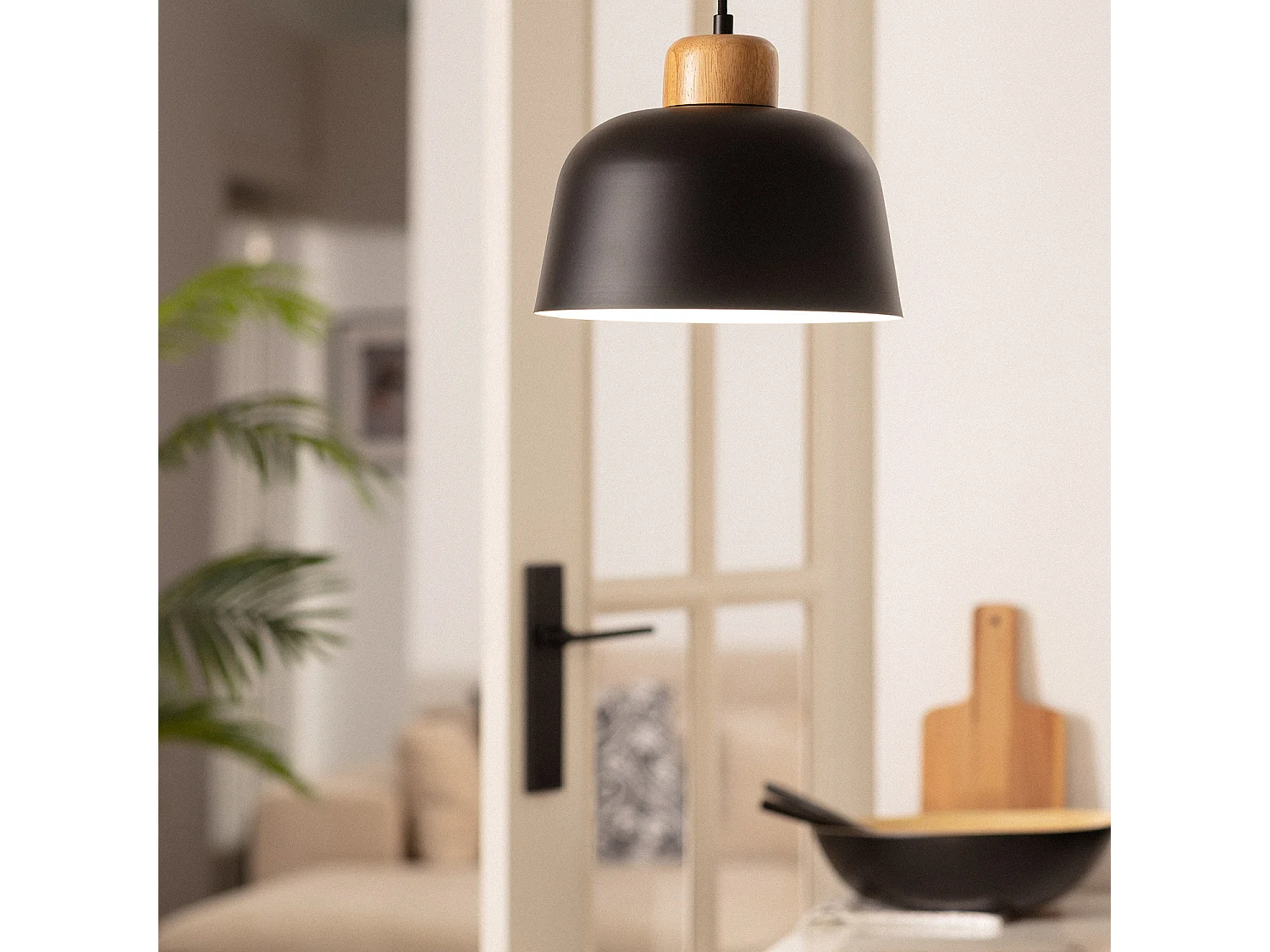 Lampada a Sospensione Metallo e Legno Wawak Nero