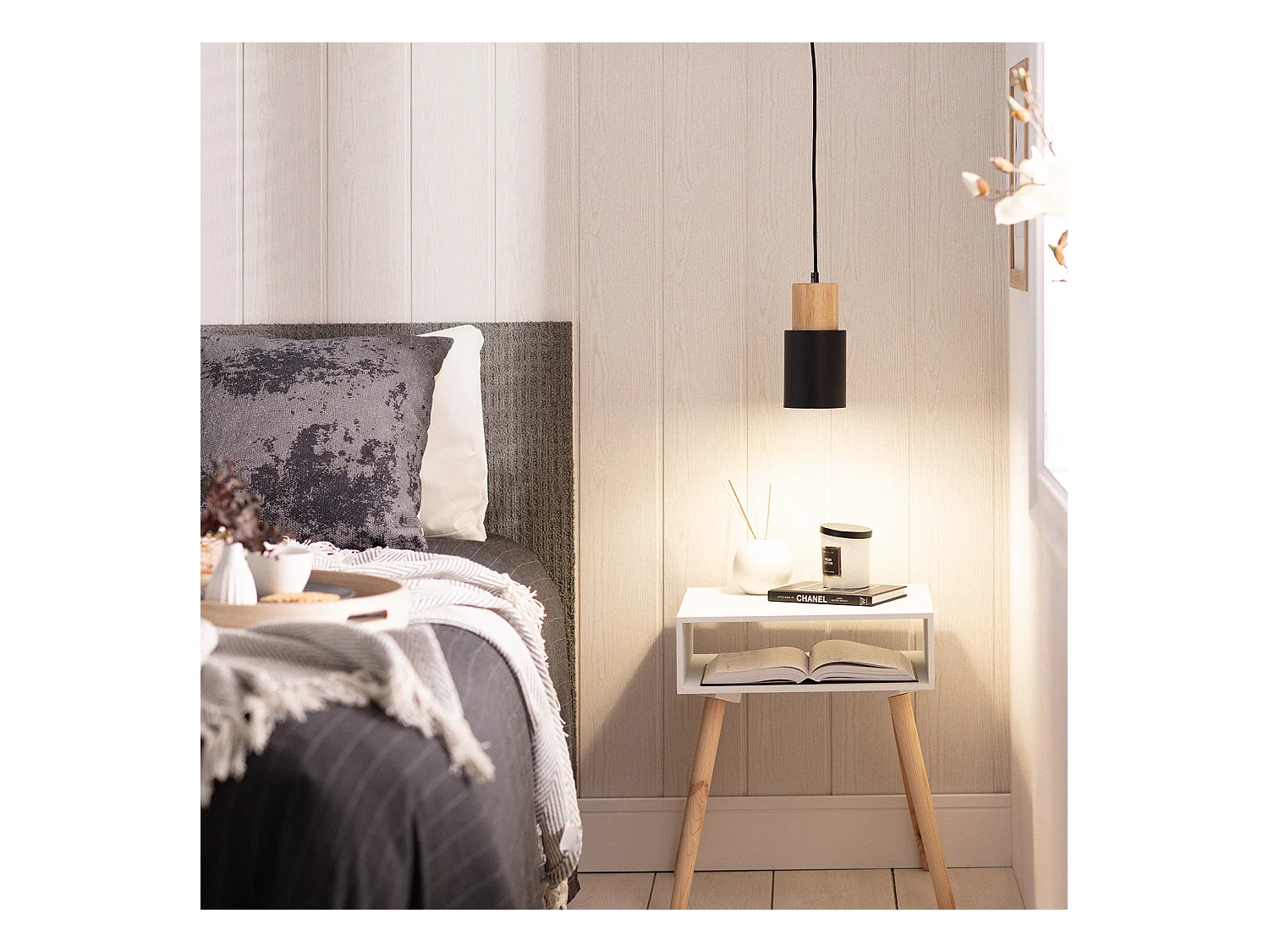 Lámpara Colgante Metal y Madera Kidonge Negro