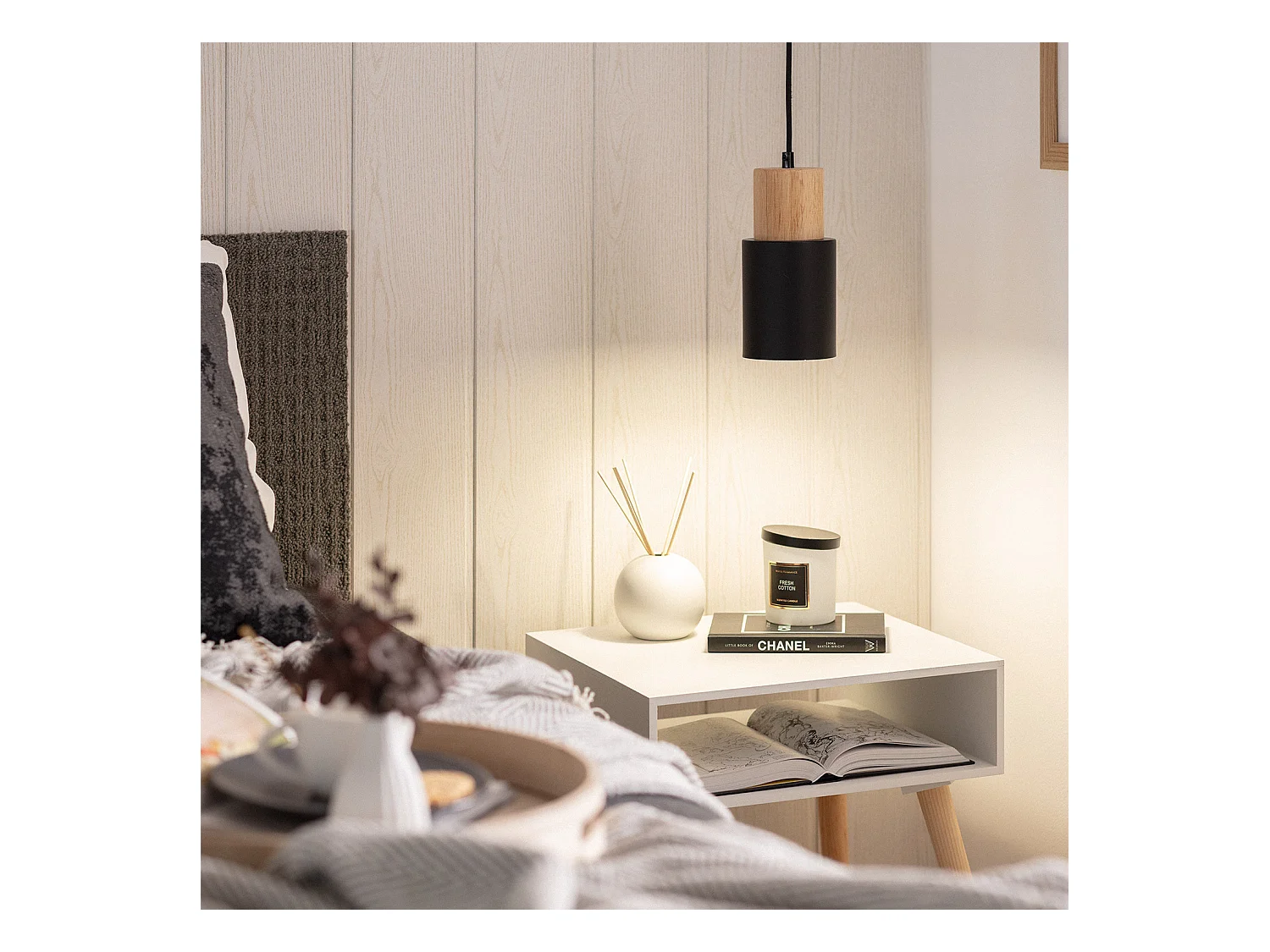 Lámpara Colgante Metal y Madera Kidonge Negro