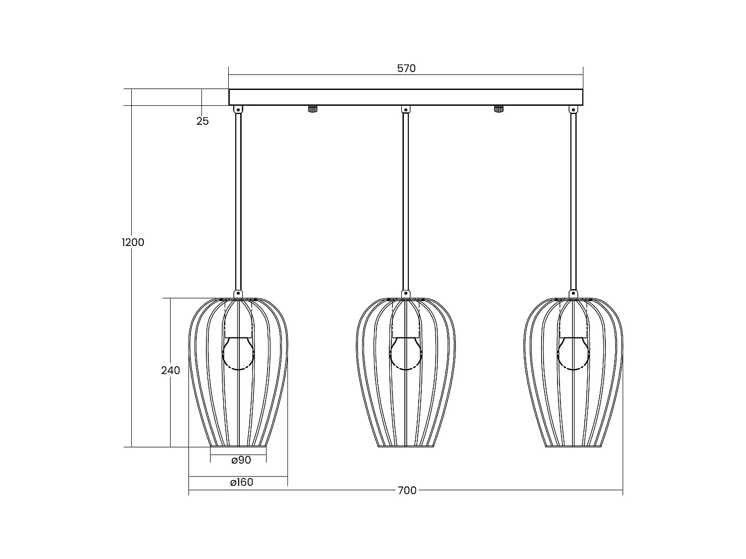 Suspension Métal Telmi 3 Spots  Noir