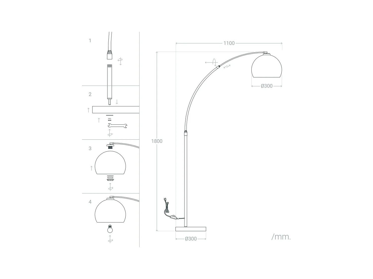 Lámpara de Pie Gebogen Plateado