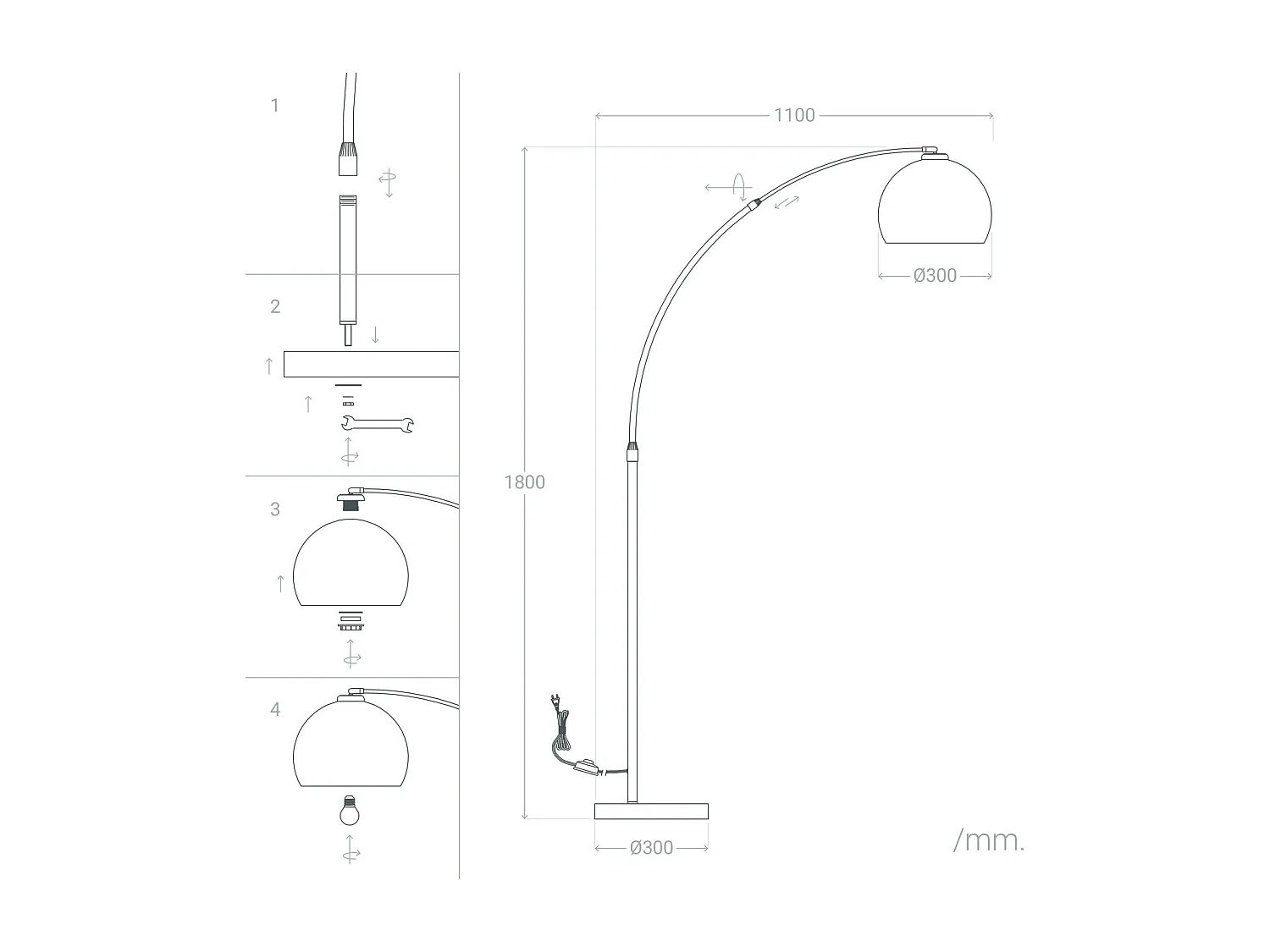 Lampadaire Gebogen  Argenté