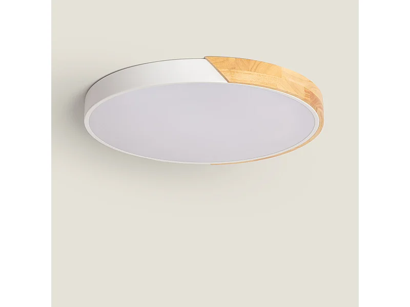 Plafonnier LED Rond Bois 36W CCT Sélectionnable Semi-Dari Ø500 mm Noir