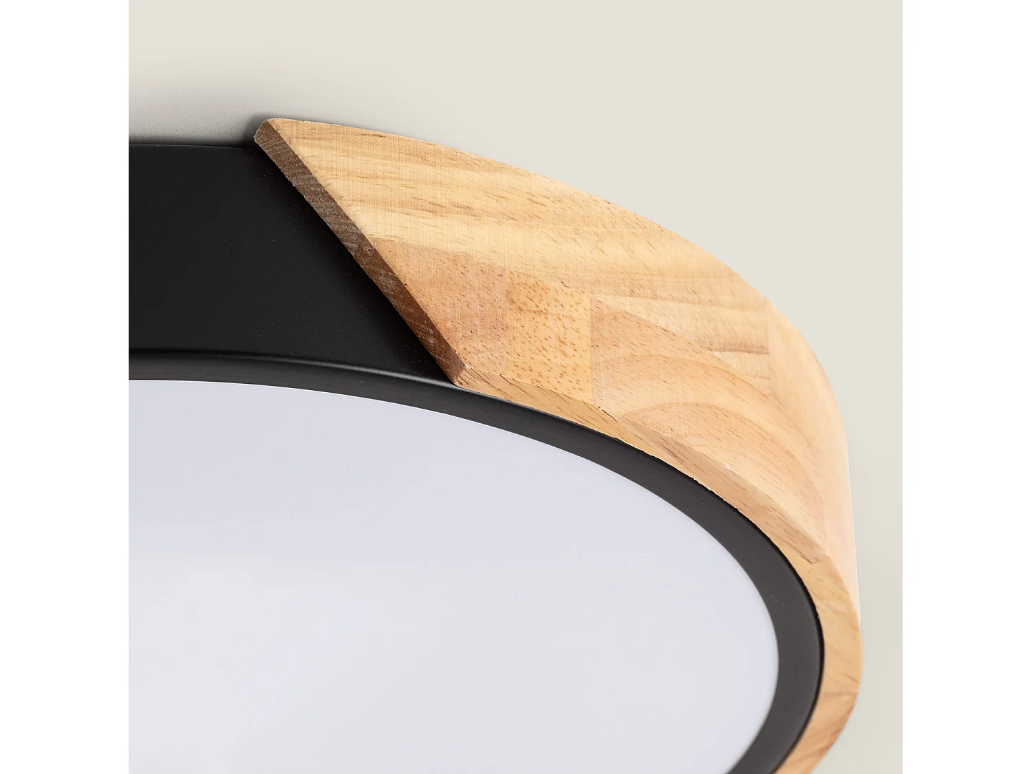 Plafoniera LED 36W Circolare Legno Ø500 mm CCT Selezionabile Semi-Dari Nero