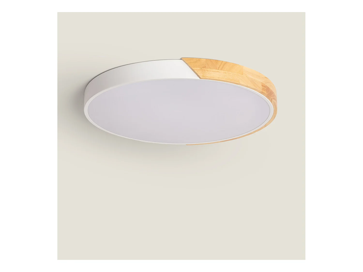 Plafonnier LED Rond Bois 36W CCT Sélectionnable Semi-Dari Ø500 mm Noir
