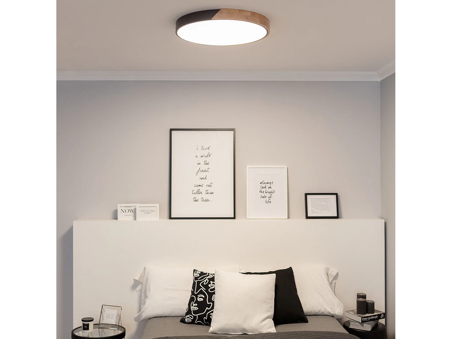 Plafonnier LED Rond Bois 36W CCT Sélectionnable Semi-Dari Ø500 mm Noir