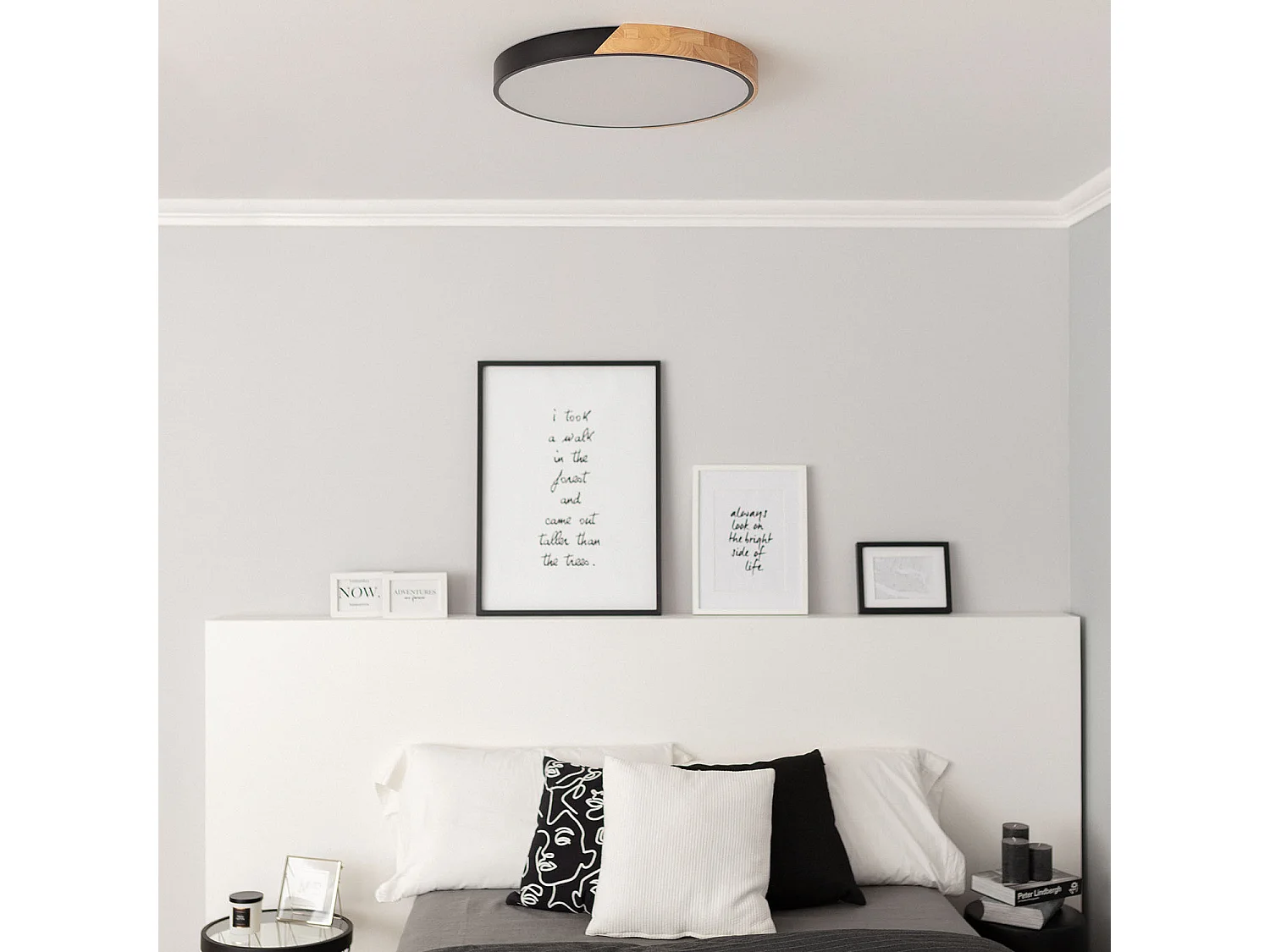 Plafonnier LED Rond Bois 36W CCT Sélectionnable Semi-Dari Ø500 mm Noir