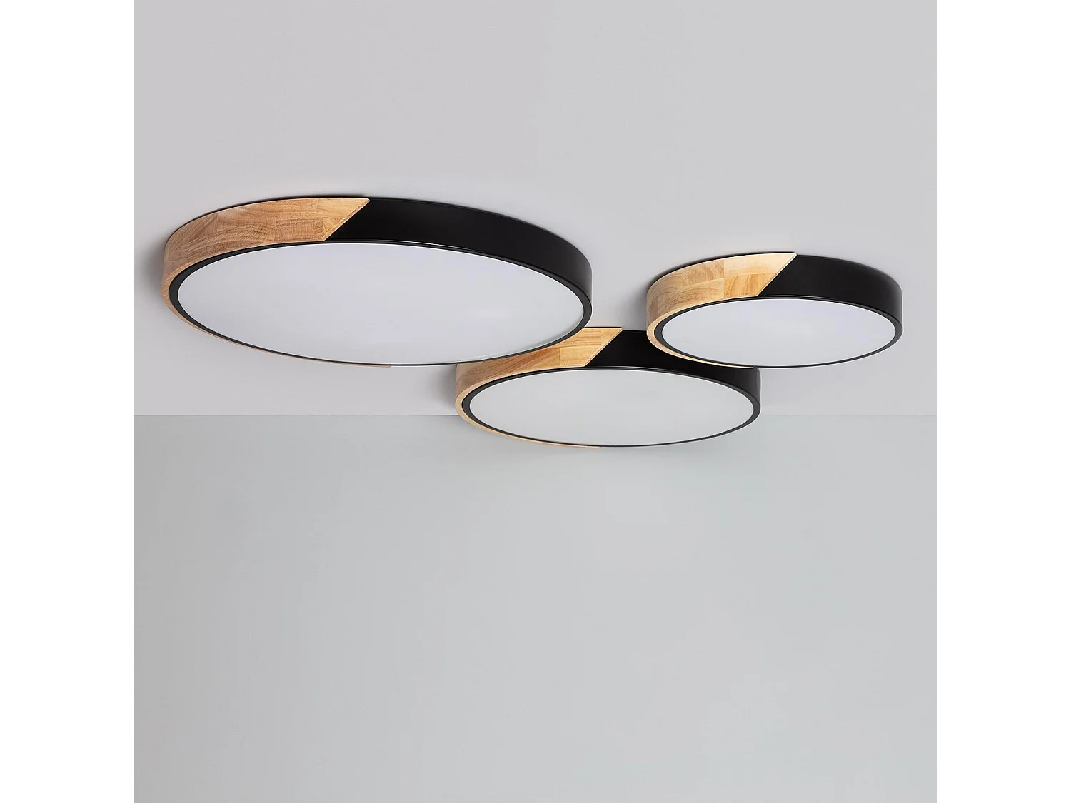 Plafonnier LED Rond Bois 36W CCT Sélectionnable Semi-Dari Ø500 mm Noir