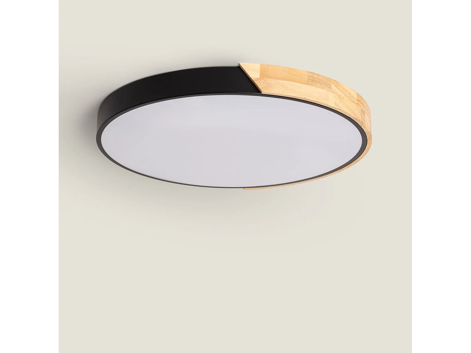 Plafoniera LED 36W Circolare Legno Ø500 mm CCT Selezionabile Semi-Dari Nero