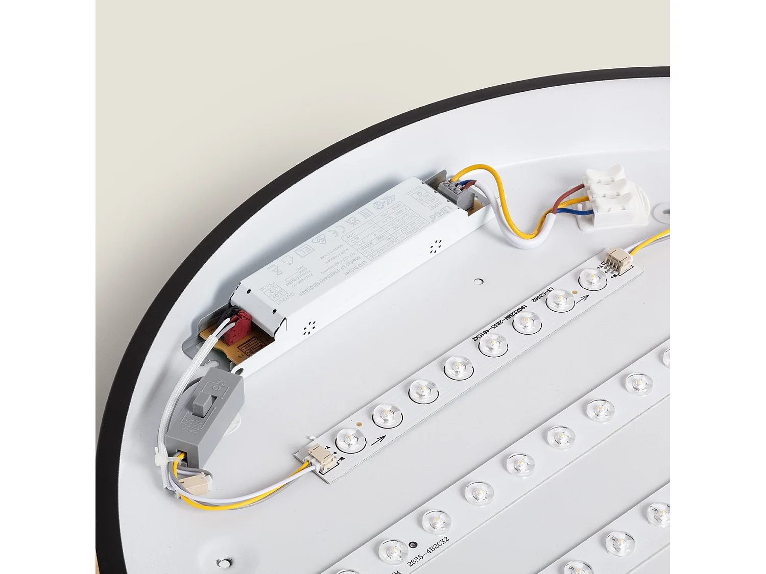 Plafoniera LED 36W Circolare Legno Ø500 mm CCT Selezionabile Semi-Dari Nero