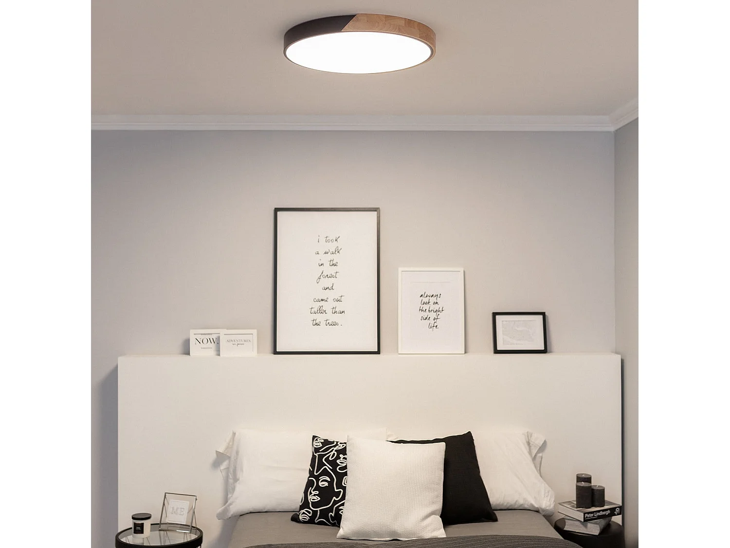 Plafón LED 36W Circular Madera y Aluminio Ø500 mm CCT Seleccionable Semi-Dari Negro