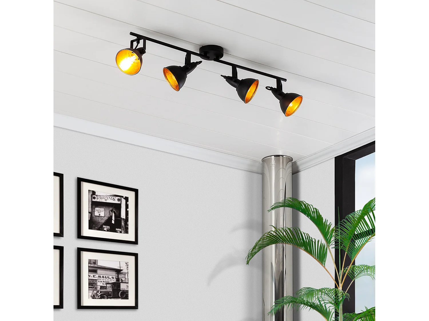 Lámpara de Techo Orientable Metal 4 Focos Negro Emer Negro