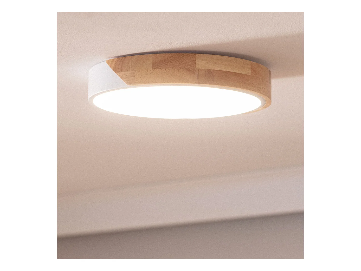 Plafonnier LED Rond Bois 18W CCT Sélectionnable Semi-Dari Ø320 mm Blanc