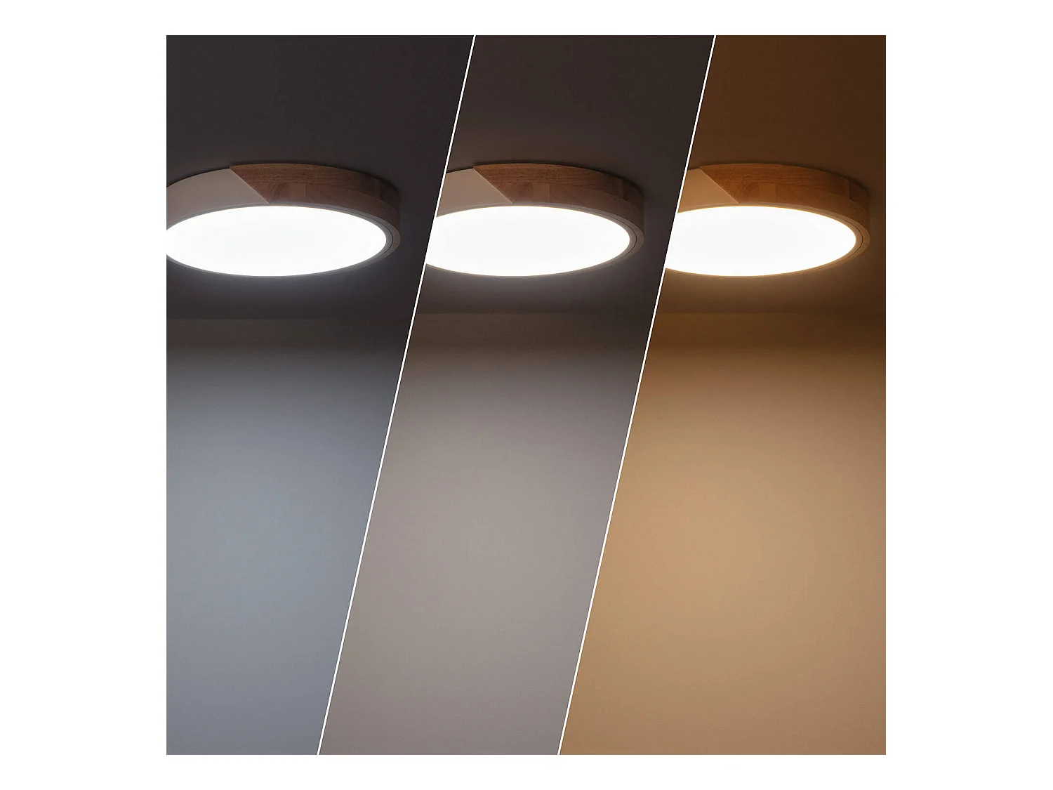 Plafonnier LED Rond Bois 18W CCT Sélectionnable Semi-Dari Ø320 mm Blanc