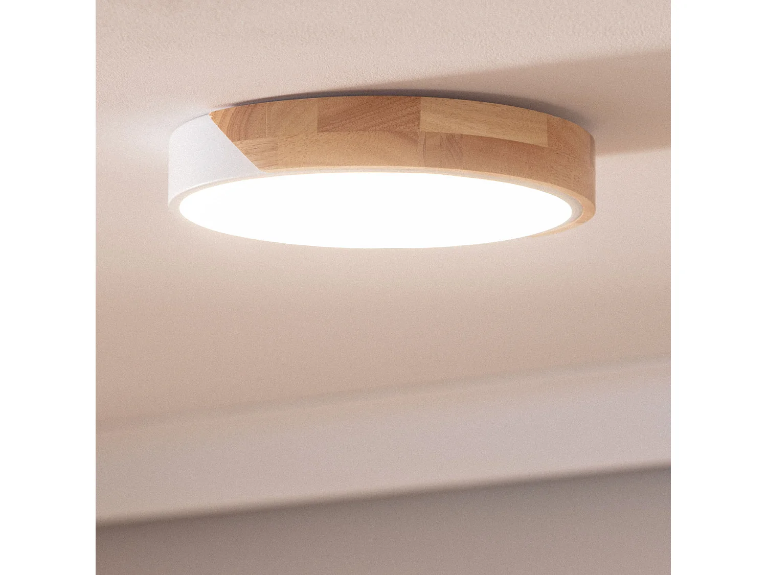 Plafonnier LED Rond Bois 18W CCT Sélectionnable Semi-Dari Ø320 mm Blanc