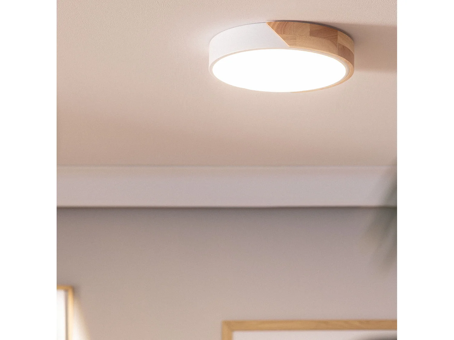 Plafonnier LED Rond Bois 18W CCT Sélectionnable Semi-Dari Ø320 mm Blanc