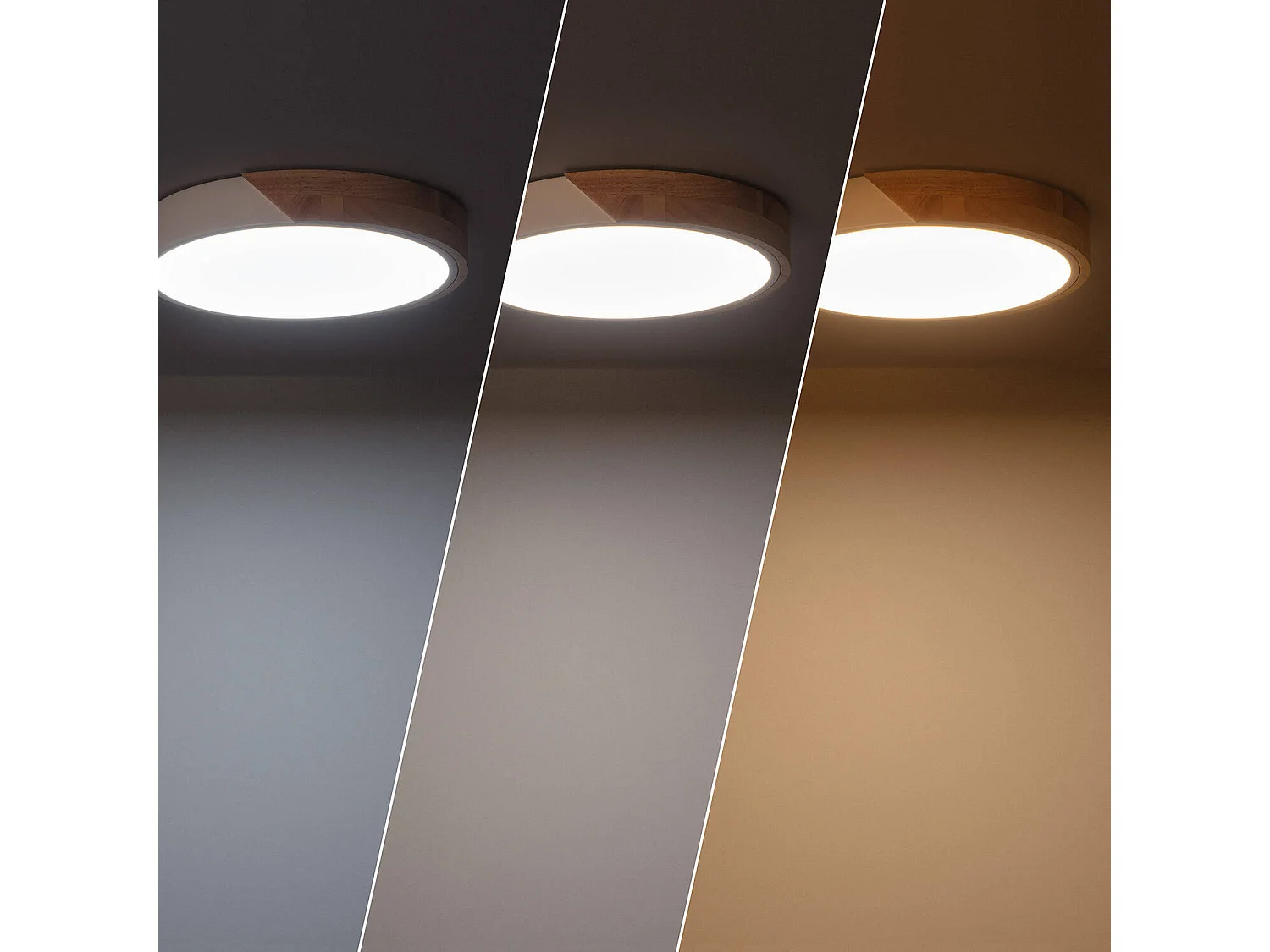 Plafonnier LED Rond Bois 18W CCT Sélectionnable Semi-Dari Ø320 mm Blanc