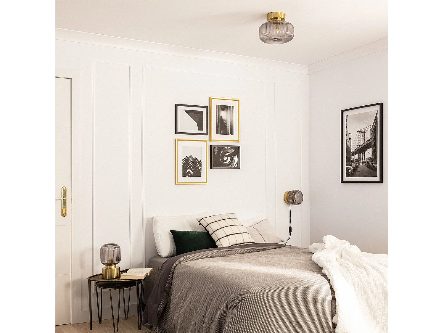 Plafonnier Métal et Verre Windsor  Doré