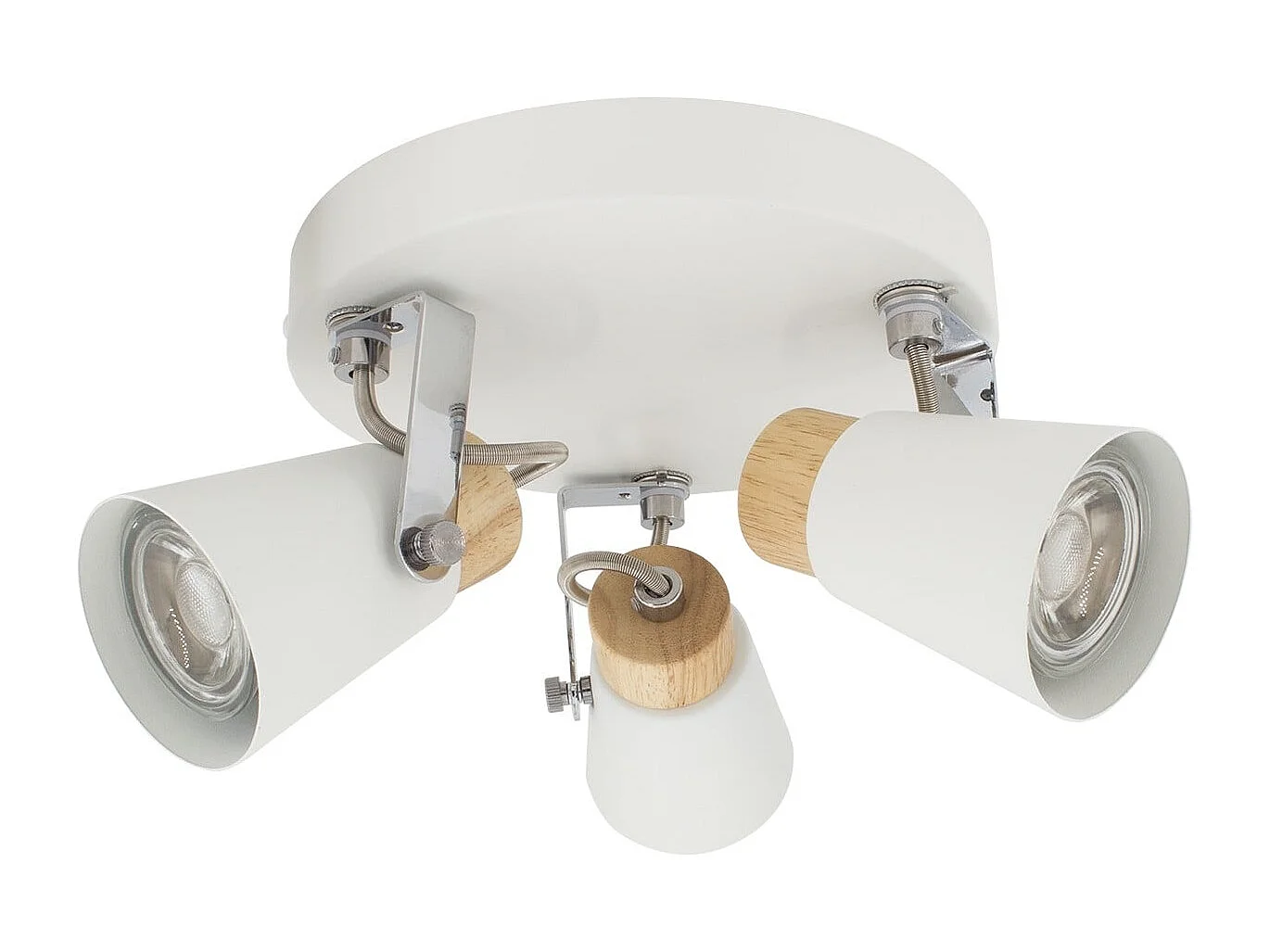 Lampada da Soffitto Circolare Orientabile in Metallo e Legno 3 Faretti Mara Bianco