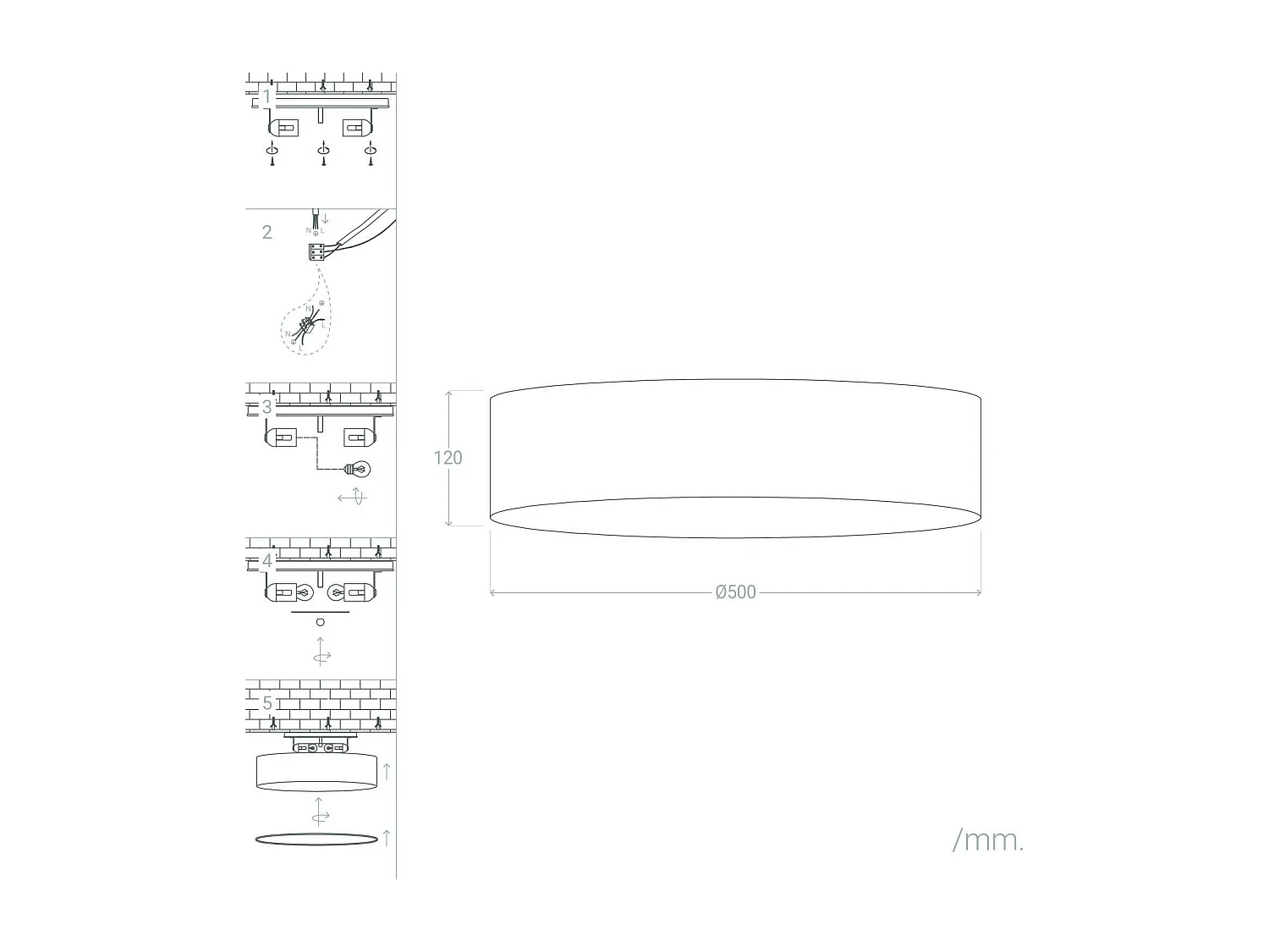 Plafoniera Circolare Tessuto Ø500 mm Ranje Grigio