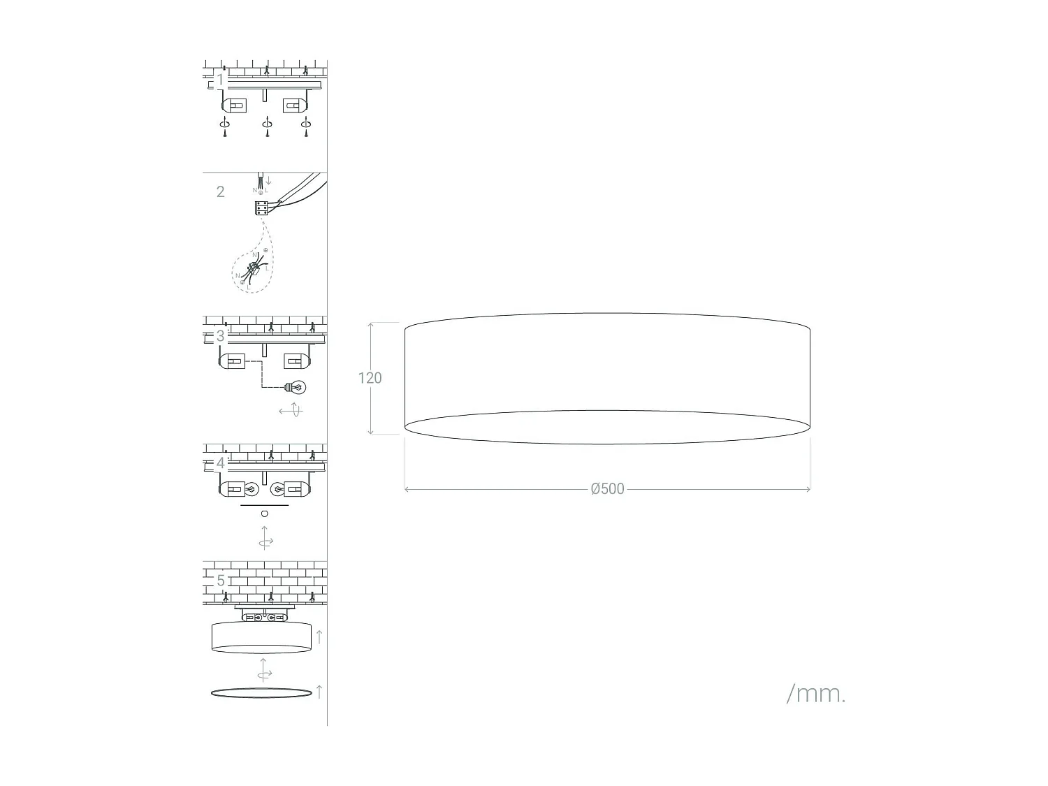Plafonnier Rond Tissus Ranje Ø500 mm  Gris