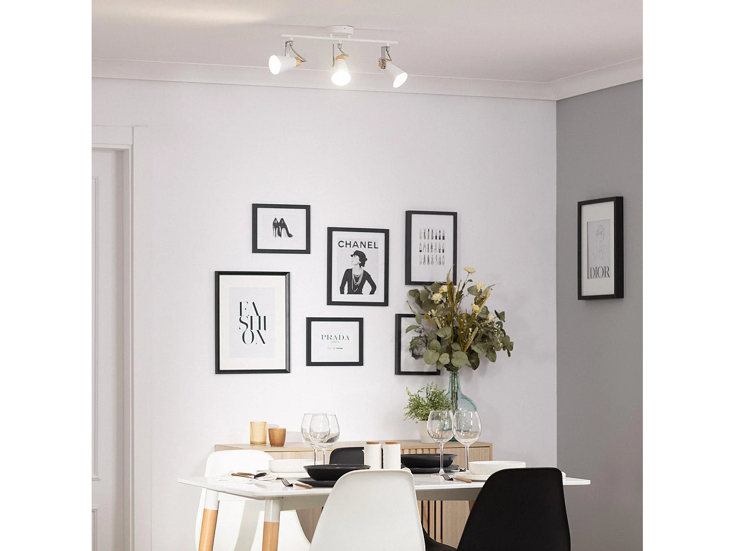 Plafonnier Orientable Métal et Bois Mara 3 Spots  Blanc