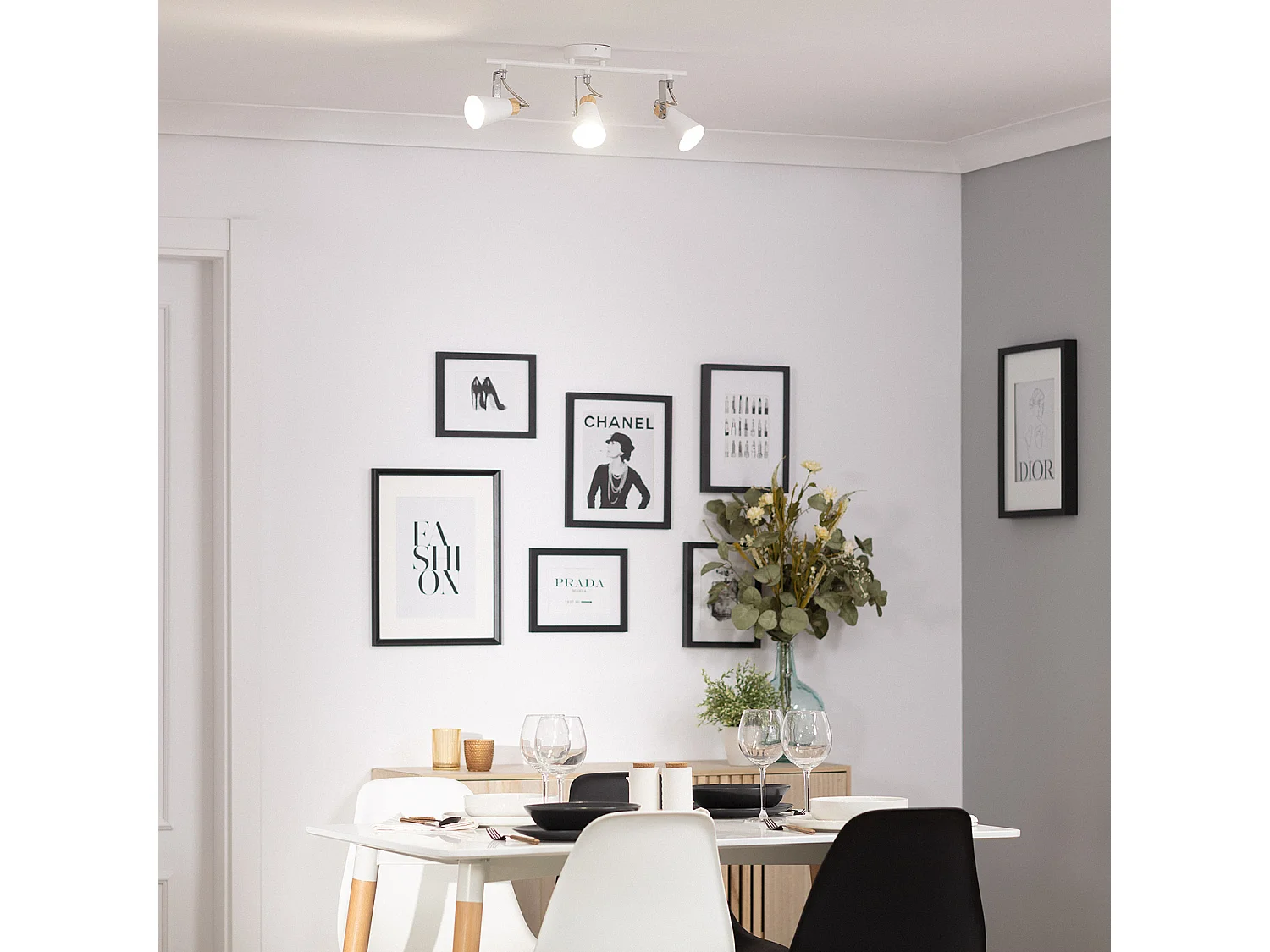 Plafonnier Orientable Métal et Bois Mara 3 Spots  Blanc