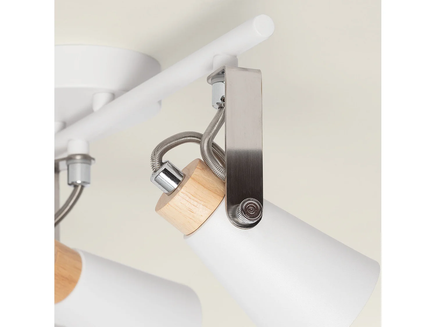 Plafonnier Orientable Métal et Bois Mara 3 Spots  Blanc