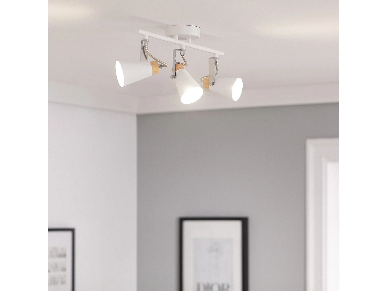 Plafonnier Orientable Métal et Bois Mara 3 Spots  Blanc