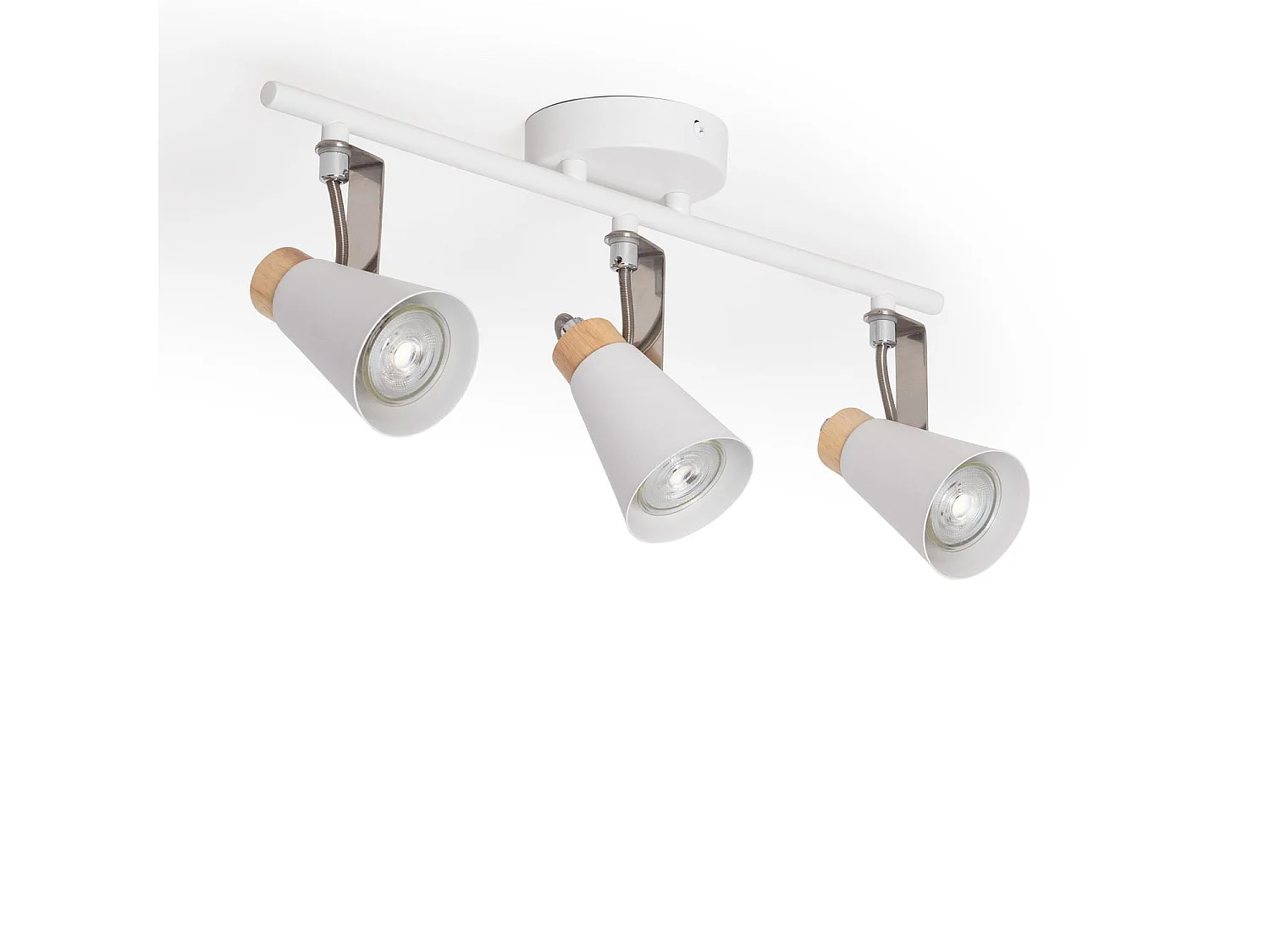 Lámpara de Techo Orientable Metal y Madera 3 Focos Mara Blanco