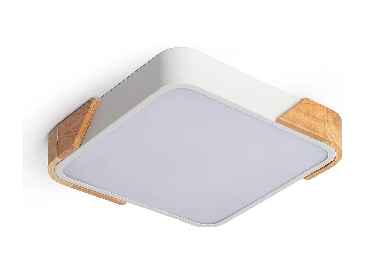 Plafonnier LED 18W Carré Bois et Aluminium 325x325 mm CCT Sélectionnable Semi-Dari Blanc