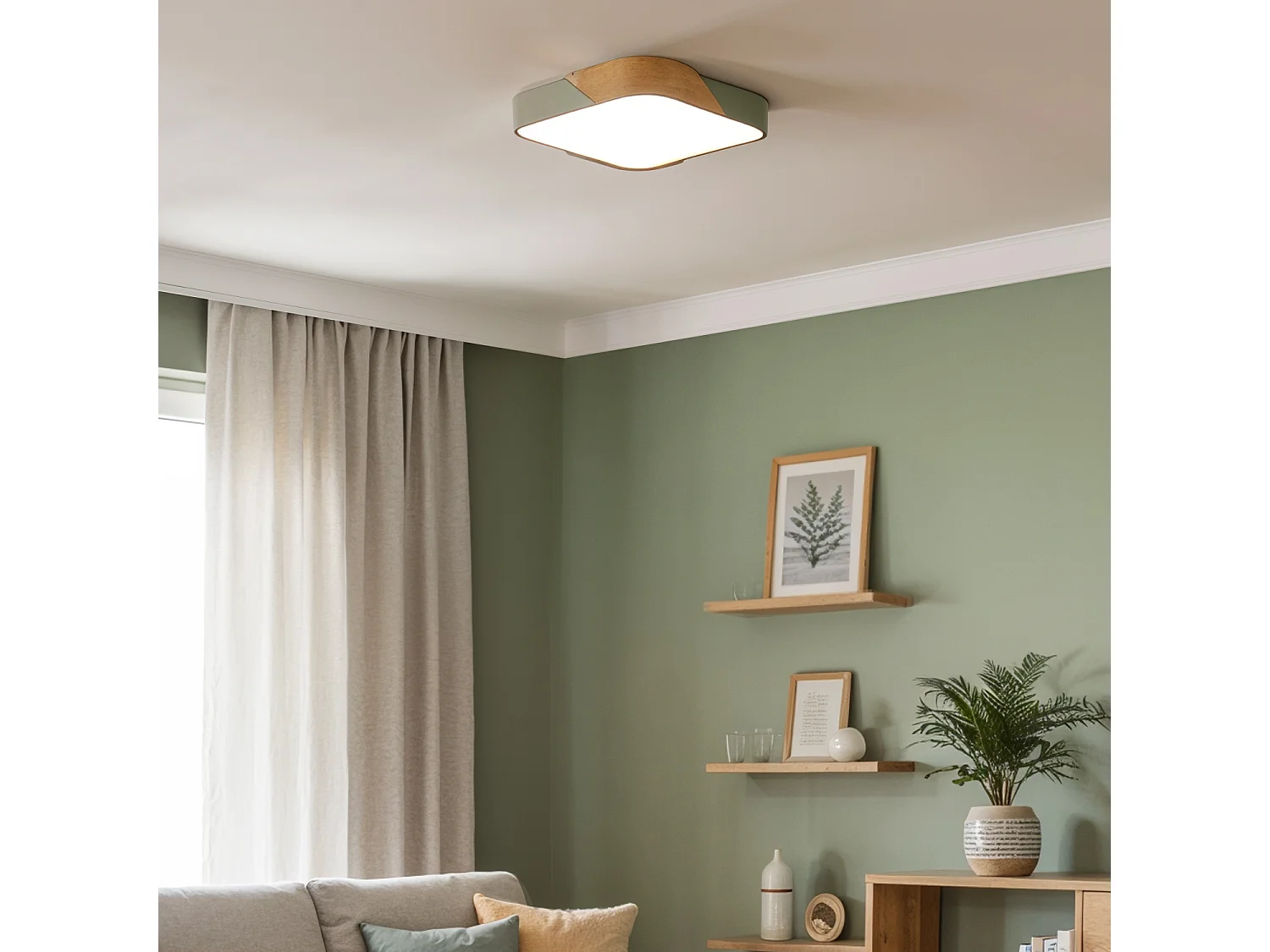 Plafonnier LED 18W Carré Bois et Aluminium 325x325 mm CCT Sélectionnable Semi-Dari Blanc