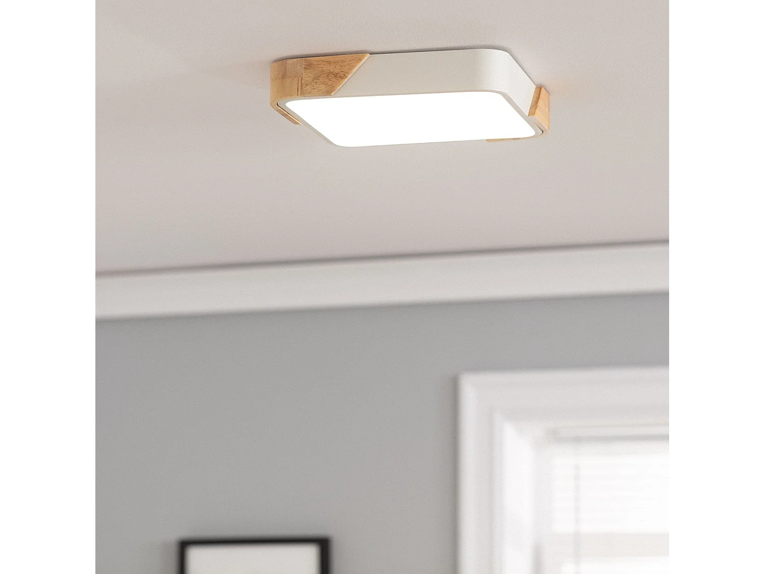 Plafonnier LED 18W Carré Bois et Aluminium 325x325 mm CCT Sélectionnable Semi-Dari Blanc