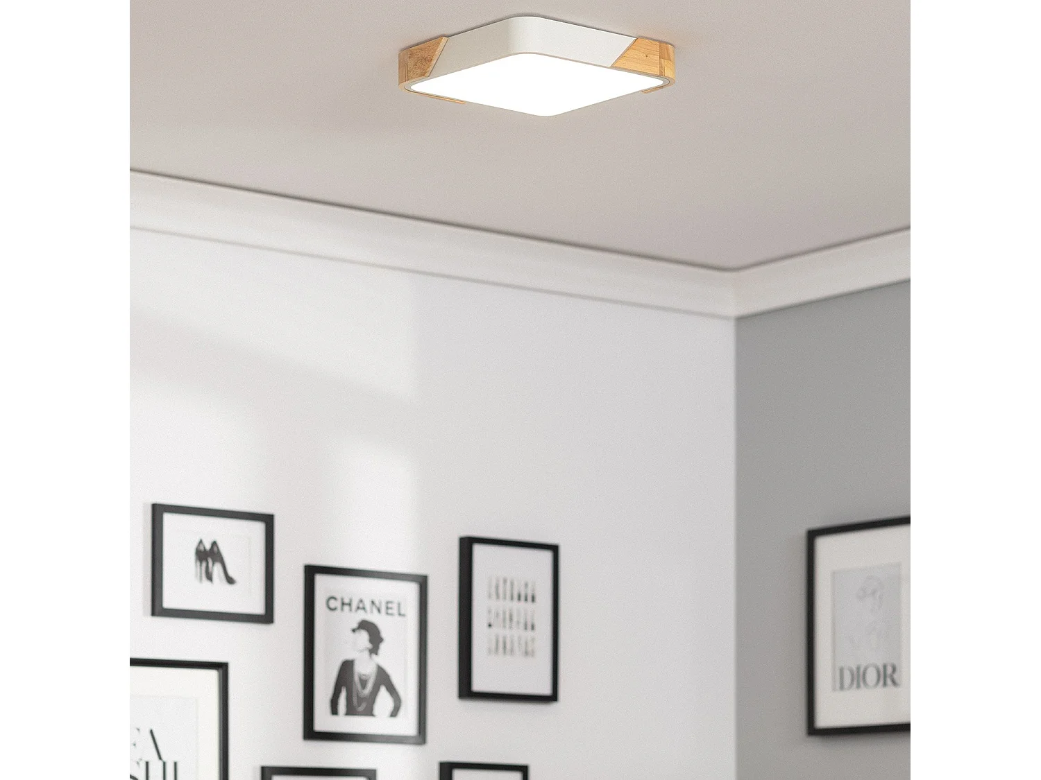 Plafonnier LED 18W Carré Bois et Aluminium 325x325 mm CCT Sélectionnable Semi-Dari Blanc