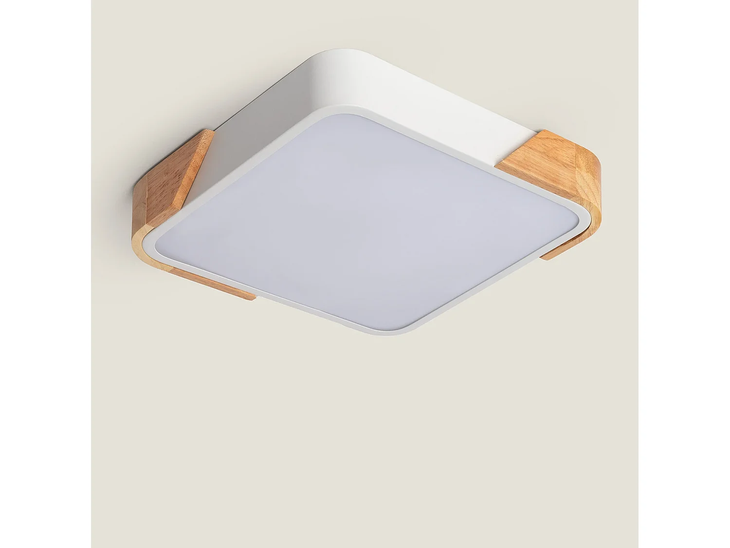 Plafonnier LED 18W Carré Bois et Aluminium 325x325 mm CCT Sélectionnable Semi-Dari Blanc
