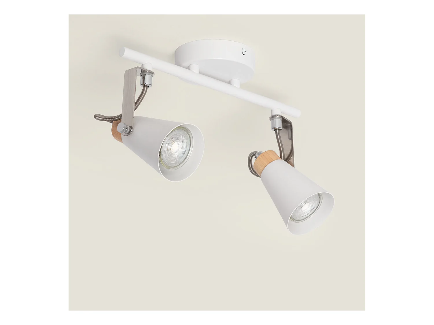 Lámpara de Techo Orientable Metal y Madera 2 Focos Mara Blanco