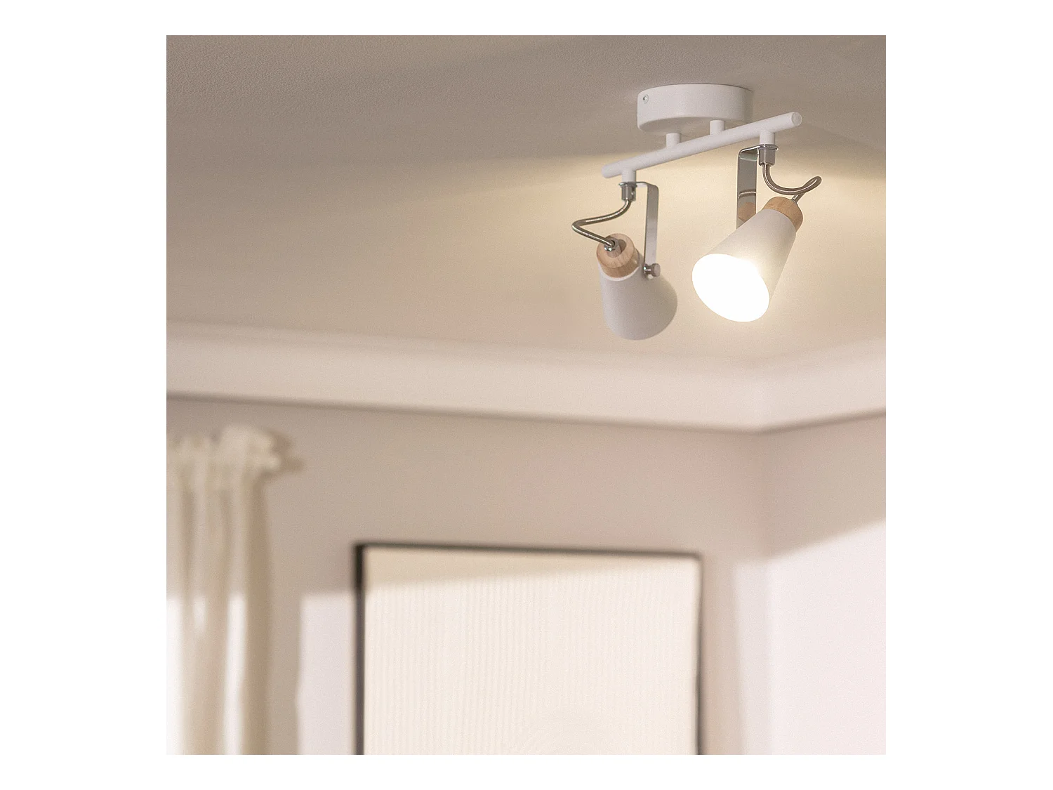 Lámpara de Techo Orientable Metal y Madera 2 Focos Mara Blanco