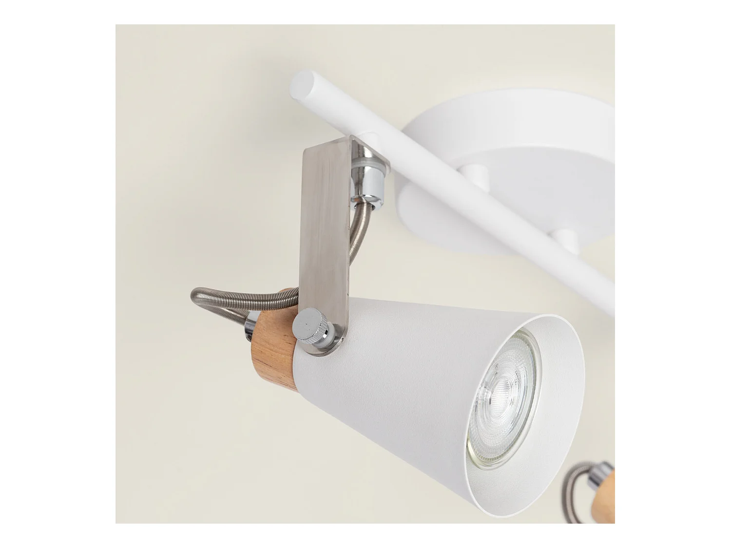 Lámpara de Techo Orientable Metal y Madera 2 Focos Mara Blanco