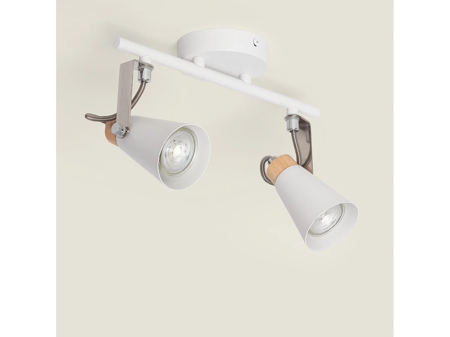 Plafonnier Orientable Métal et Bois Mara 2 Spots  Blanc