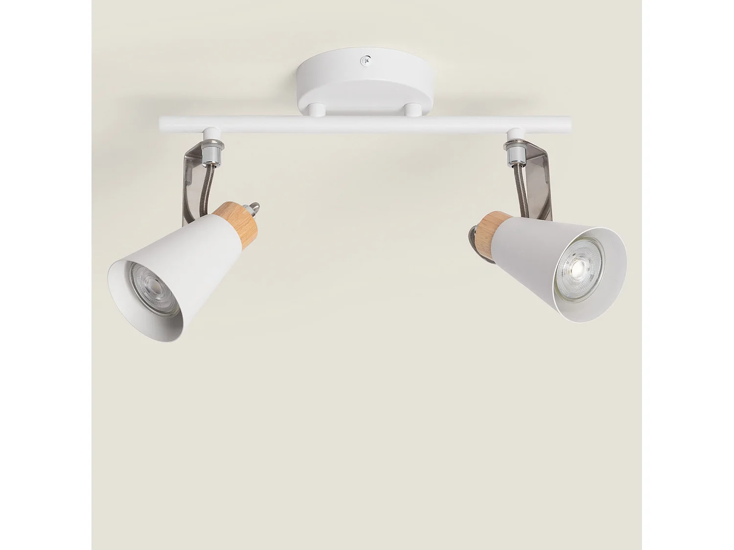 Plafonnier Orientable Métal et Bois Mara 2 Spots  Blanc