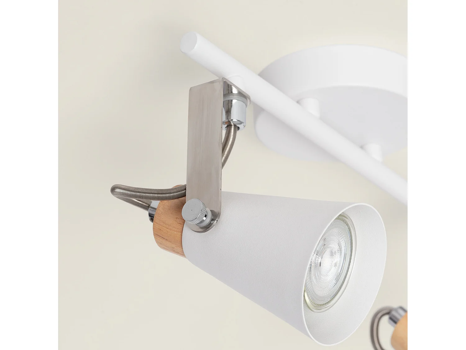 Plafonnier Orientable Métal et Bois Mara 2 Spots  Blanc