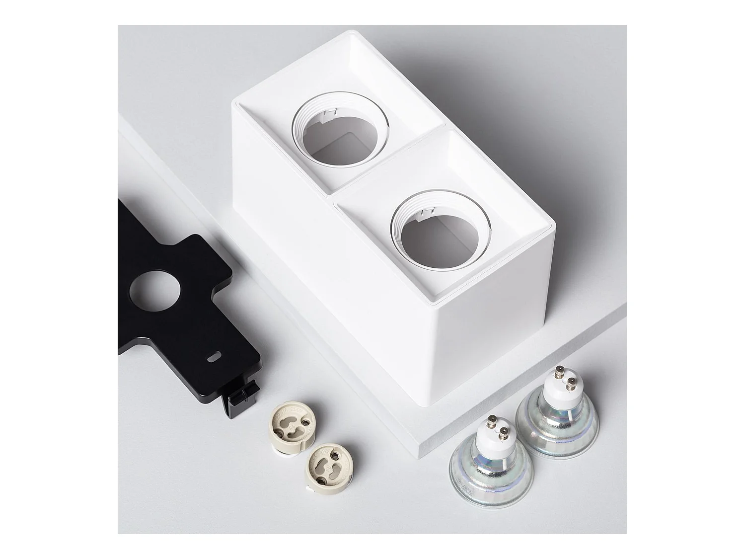 Plafonnier Space Carré Double Blanc avec Ampoule GU10 4000K Blanc neutre