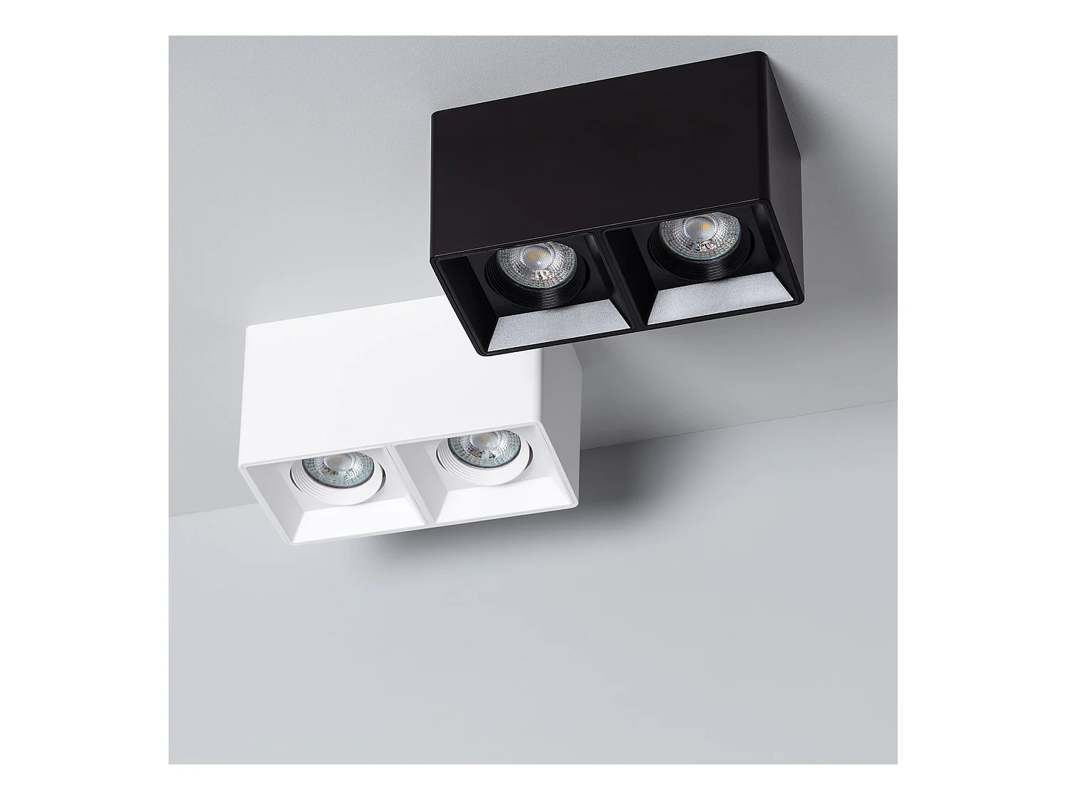 Plafonnier Space Carré Double Blanc avec Ampoule GU10 4000K Blanc neutre