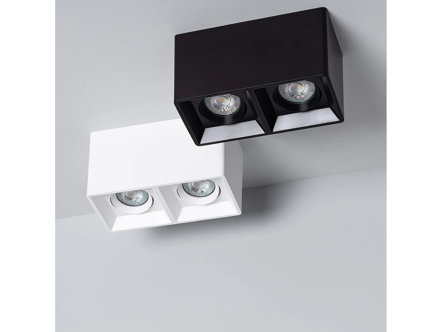 Plafonnier Space Carré Double Blanc avec Ampoule GU10 4000K Blanc neutre