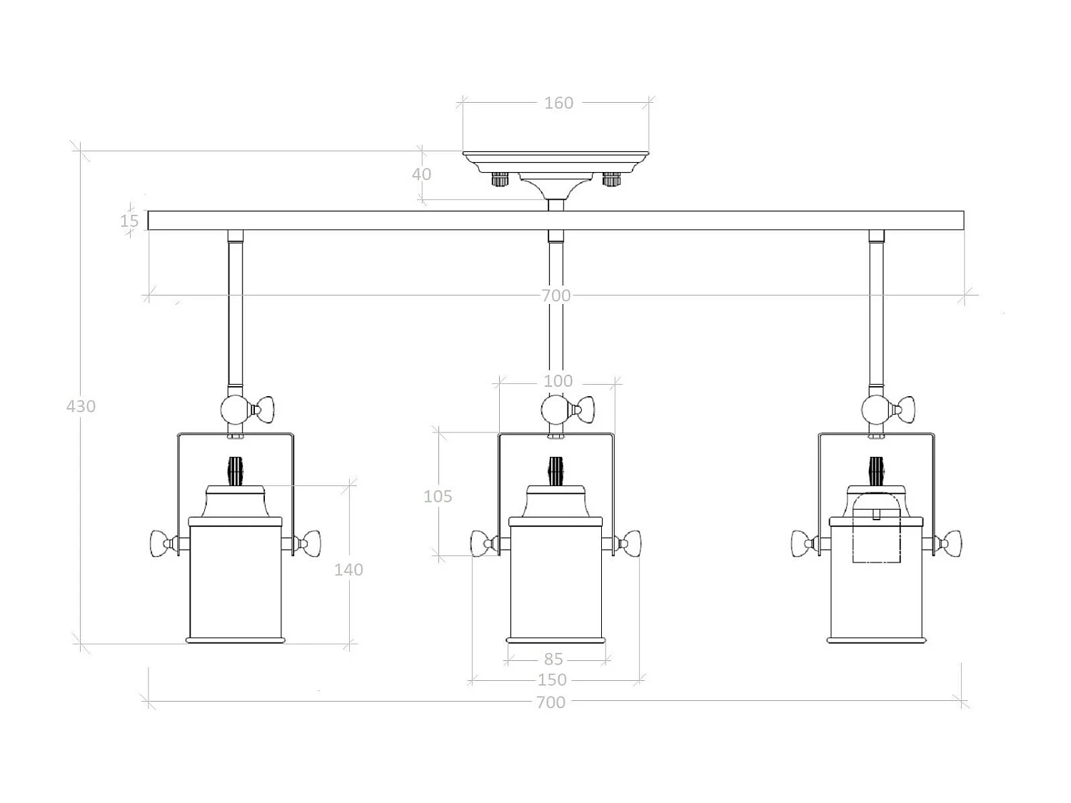 Lámpara de Techo Metal 3 Focos Kijiko Negro
